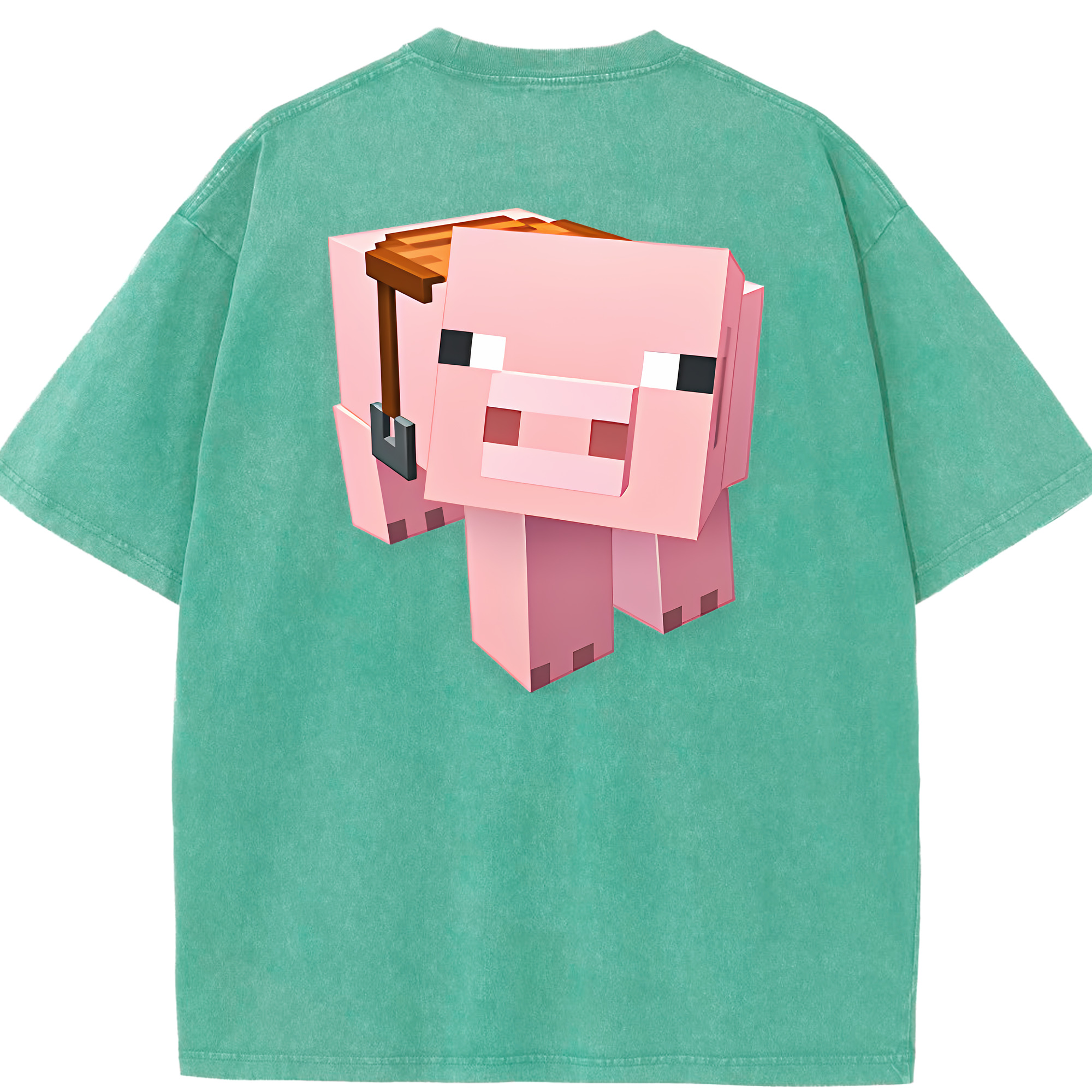 （画像用） マインクラフト ブロックの世界 Minecraft MC Block world 綿100% ヴィンテージ風 半袖Tシャツ（背面プリント）